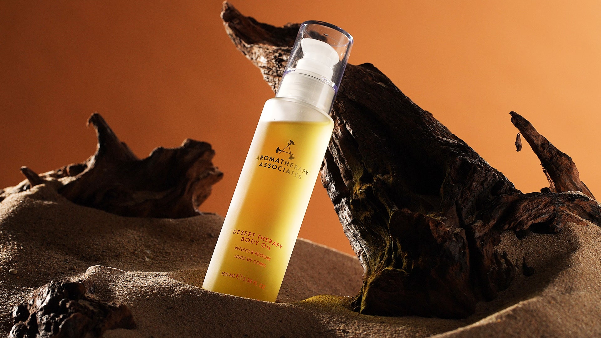 Aromatherapy Associates Desert Therapy Body Oil bottle with a natural background
