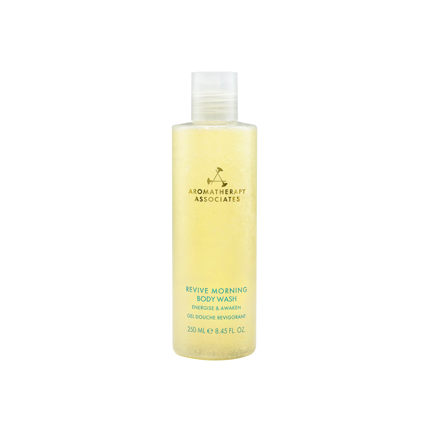A bottle of Aromatherapy Associates Revive Morning Body Wash on a white background