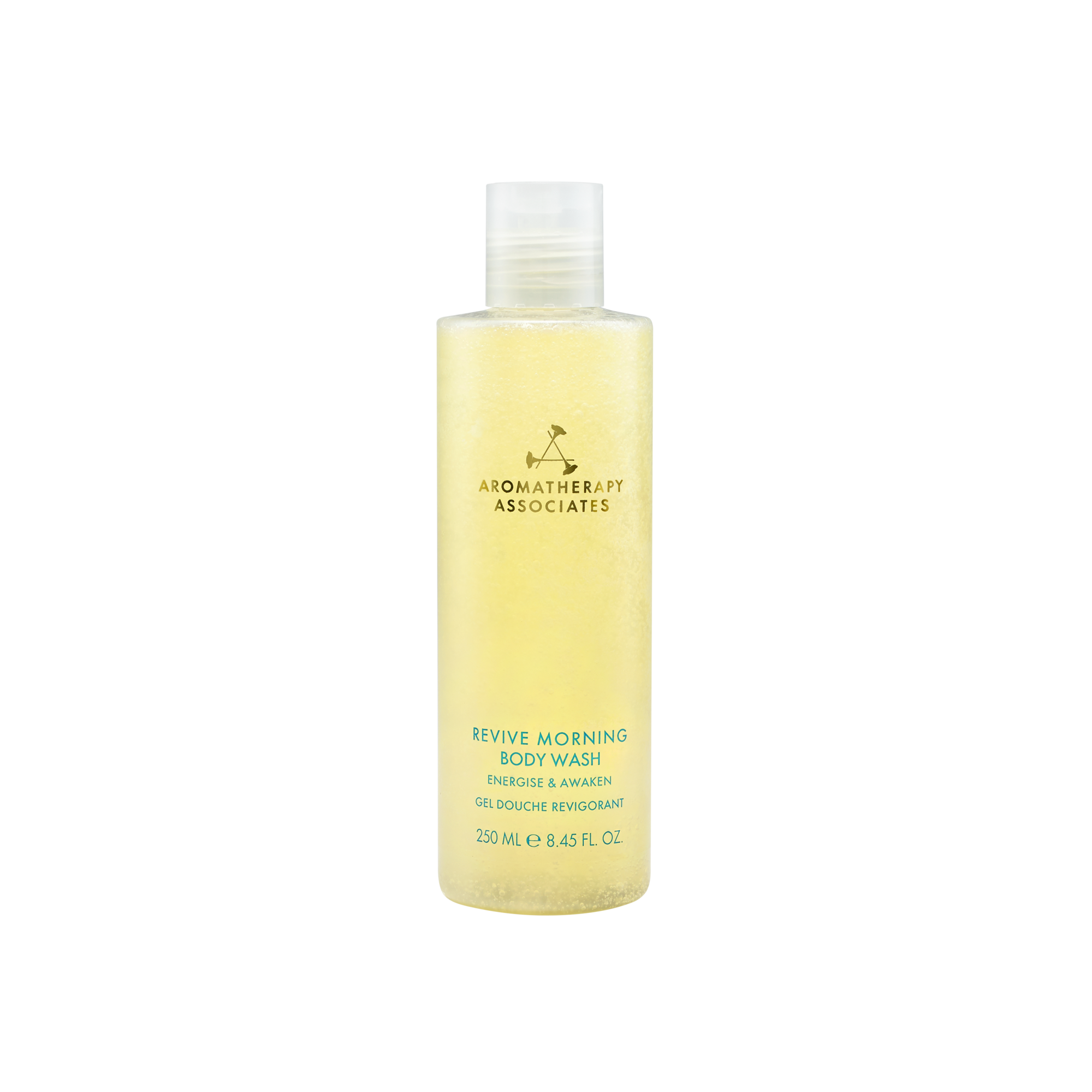 A bottle of Aromatherapy Associates Revive Morning Body Wash on a white background