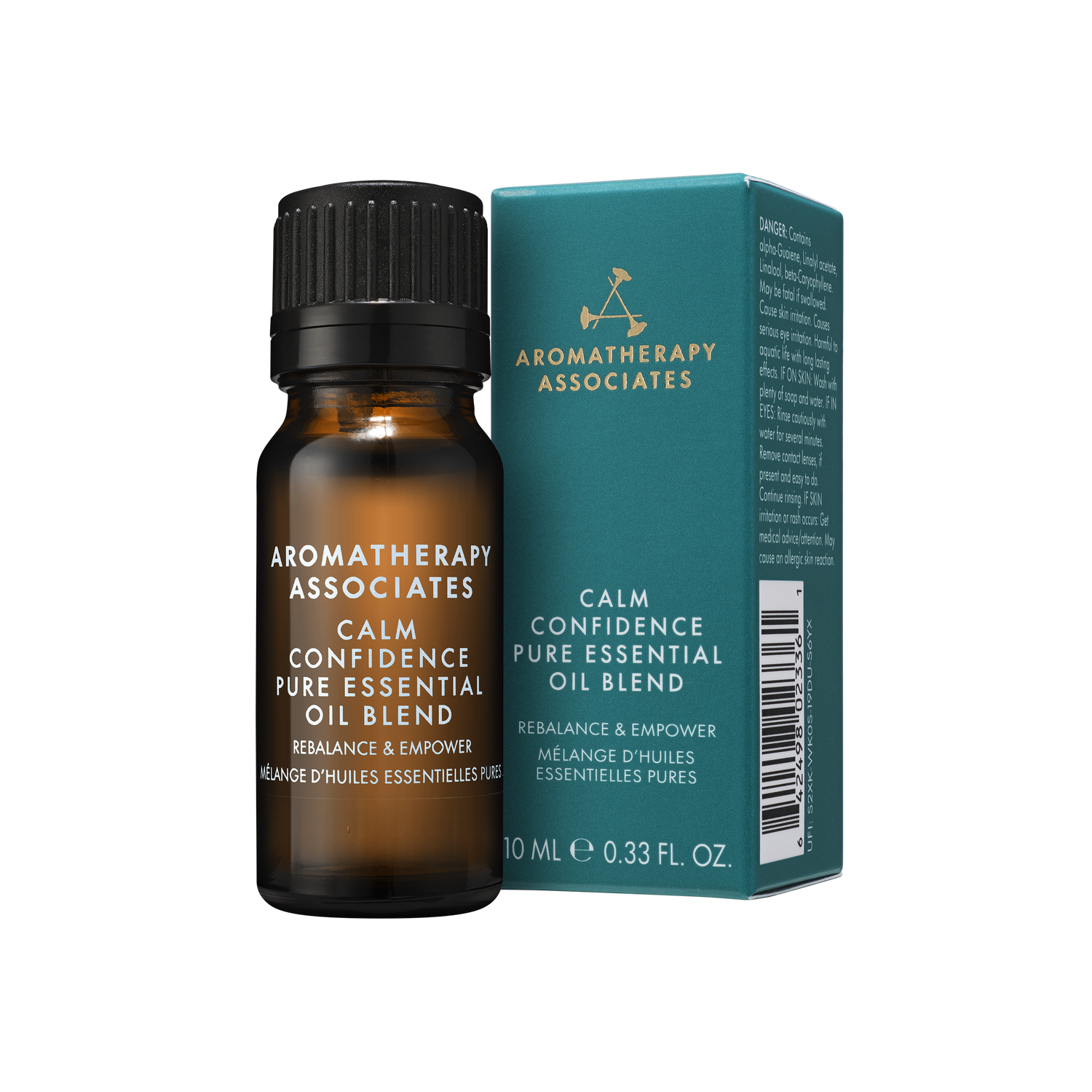 Aromatherapy Associates Calm Confidence essential oil blend with packaging on a white background