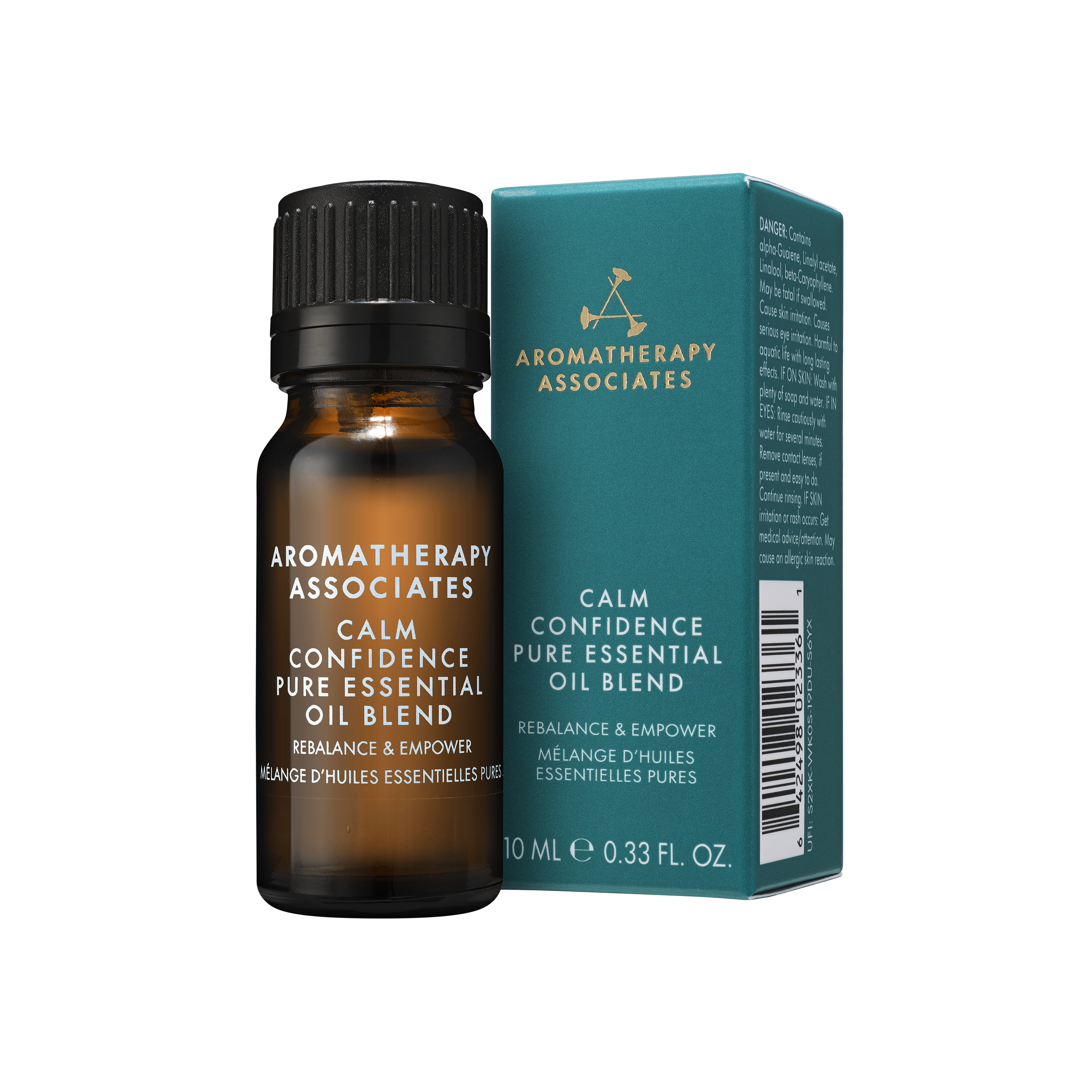 Aromatherapy Associates Calm Confidence essential oil blend with packaging on a white background