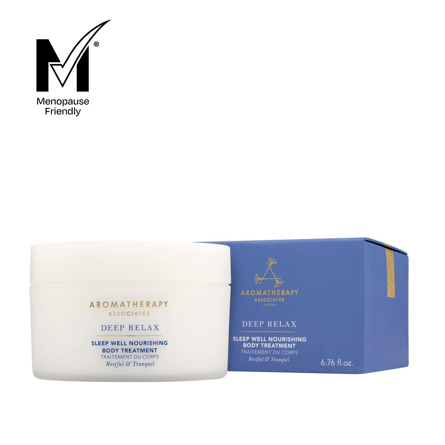 Aromatherapy Associates Deep Relax body treatment with packaging on a white background