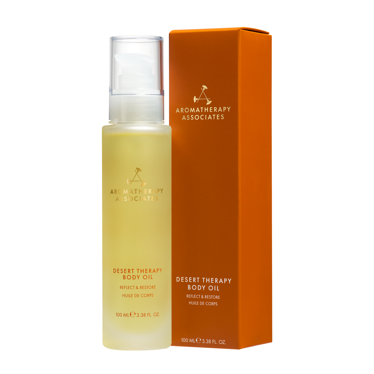Aromatherapy Associates Desert Therapy Body Oil with packaging on a white background
