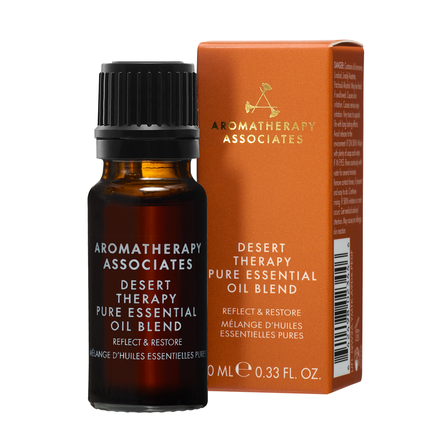 Aromatherapy Associates Desert Therapy pure essential oil blend with packaging on a white background