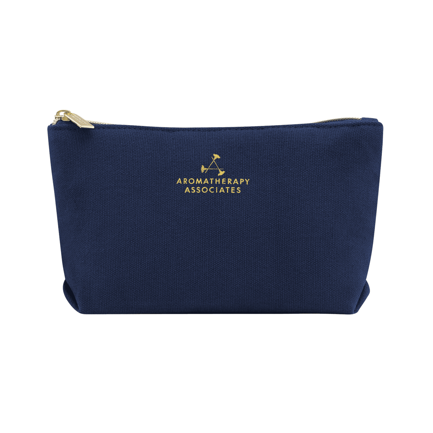 Navy blue pouch with 'Aromatherapy Associates' logo on a clear background