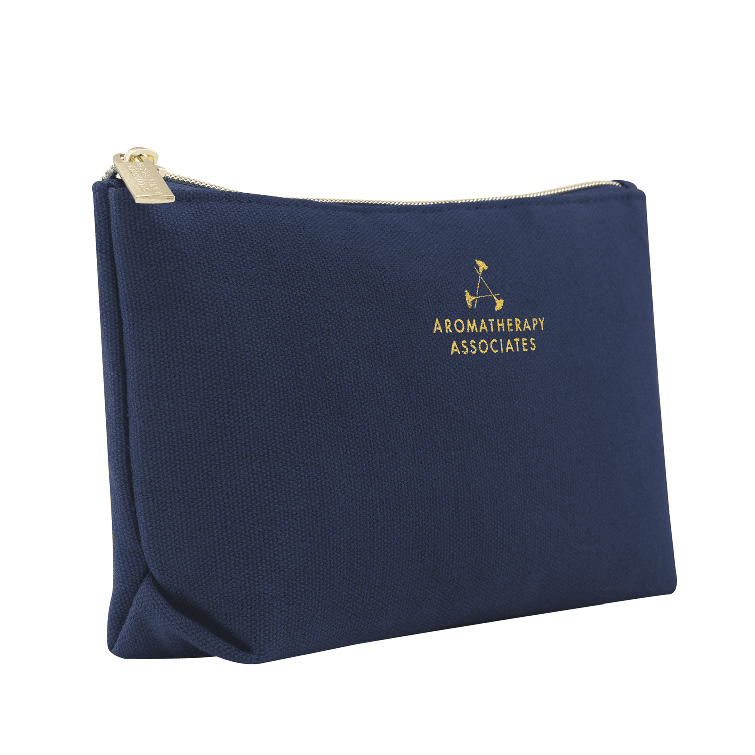 Navy blue pouch with 'Aromatherapy Associates' logo on a clear background