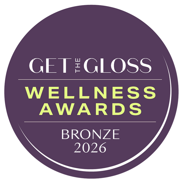 Badge for Get the Gloss Wellness Awards Finalist 2025 on a purple background