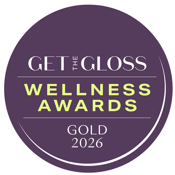 Badge for Get the Gloss Wellness Awards Finalist 2025 on a purple background