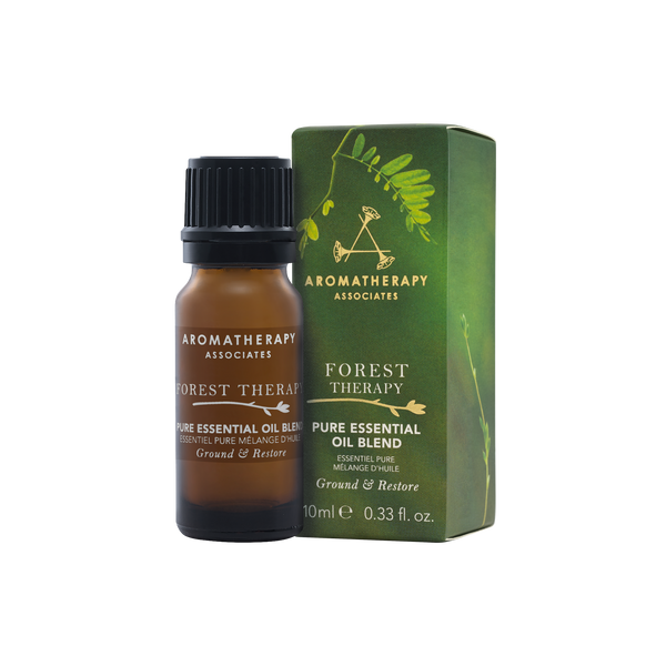 Aromatherapy Associates Forest Therapy essential oil bottle and packaging on a white background