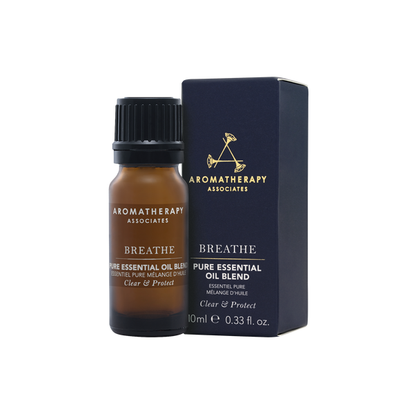 Aromatherapy Associates Breathe essential oil blend bottle and packaging on a white background
