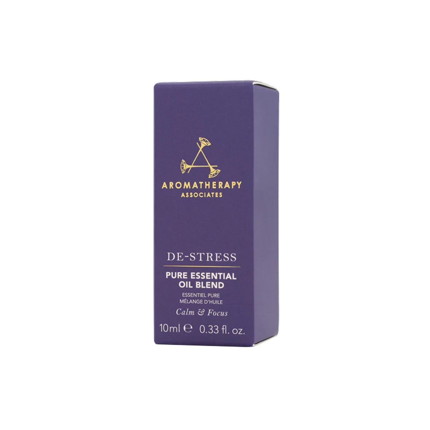 Aromatherapy Associates De-Stress essential oil blend packaging on a white background