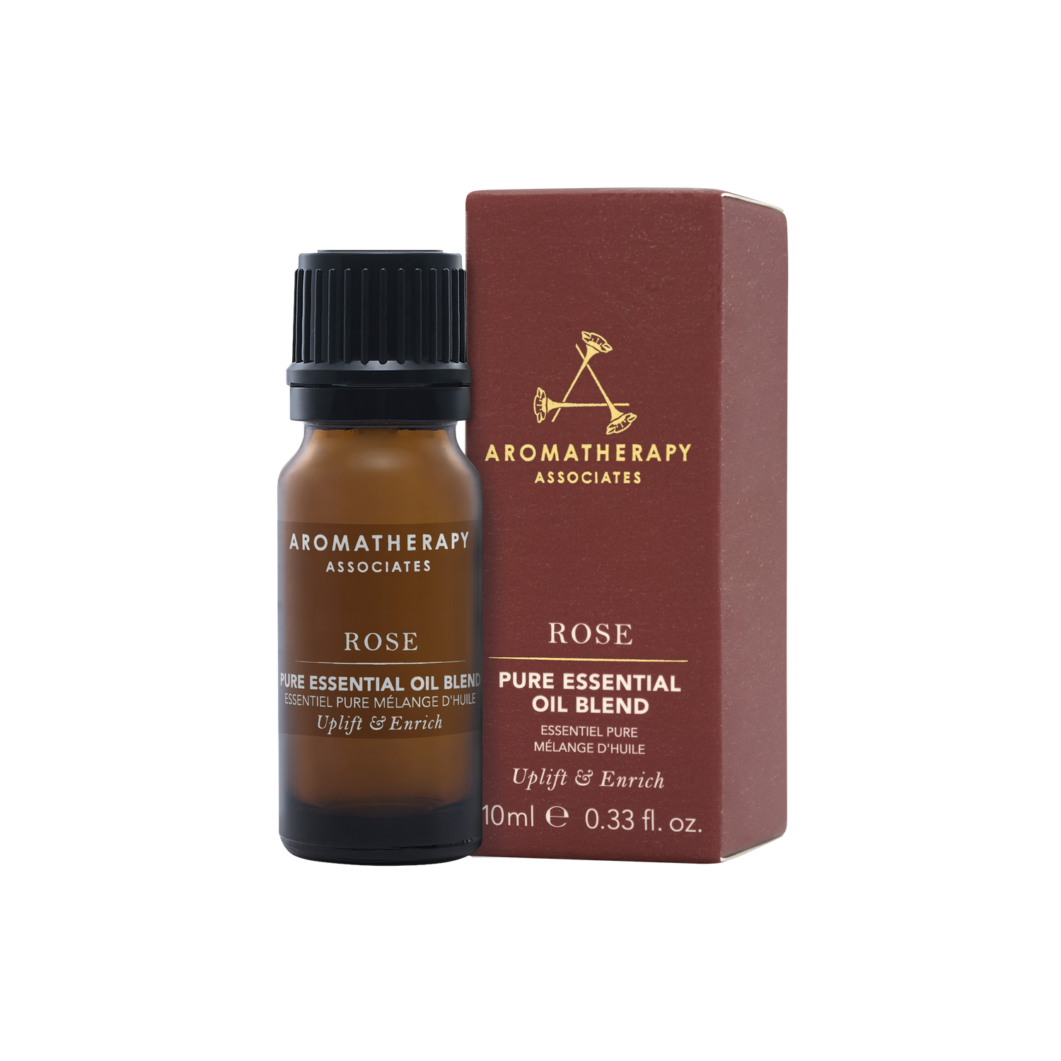 Aromatherapy Associates Rose pure essential oil blend with packaging on a white background