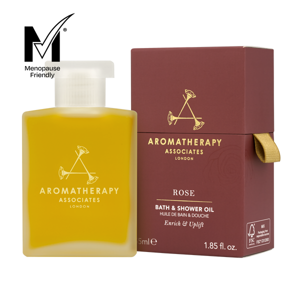 Aromatherapy Associates bath and shower oil with packaging on a white background