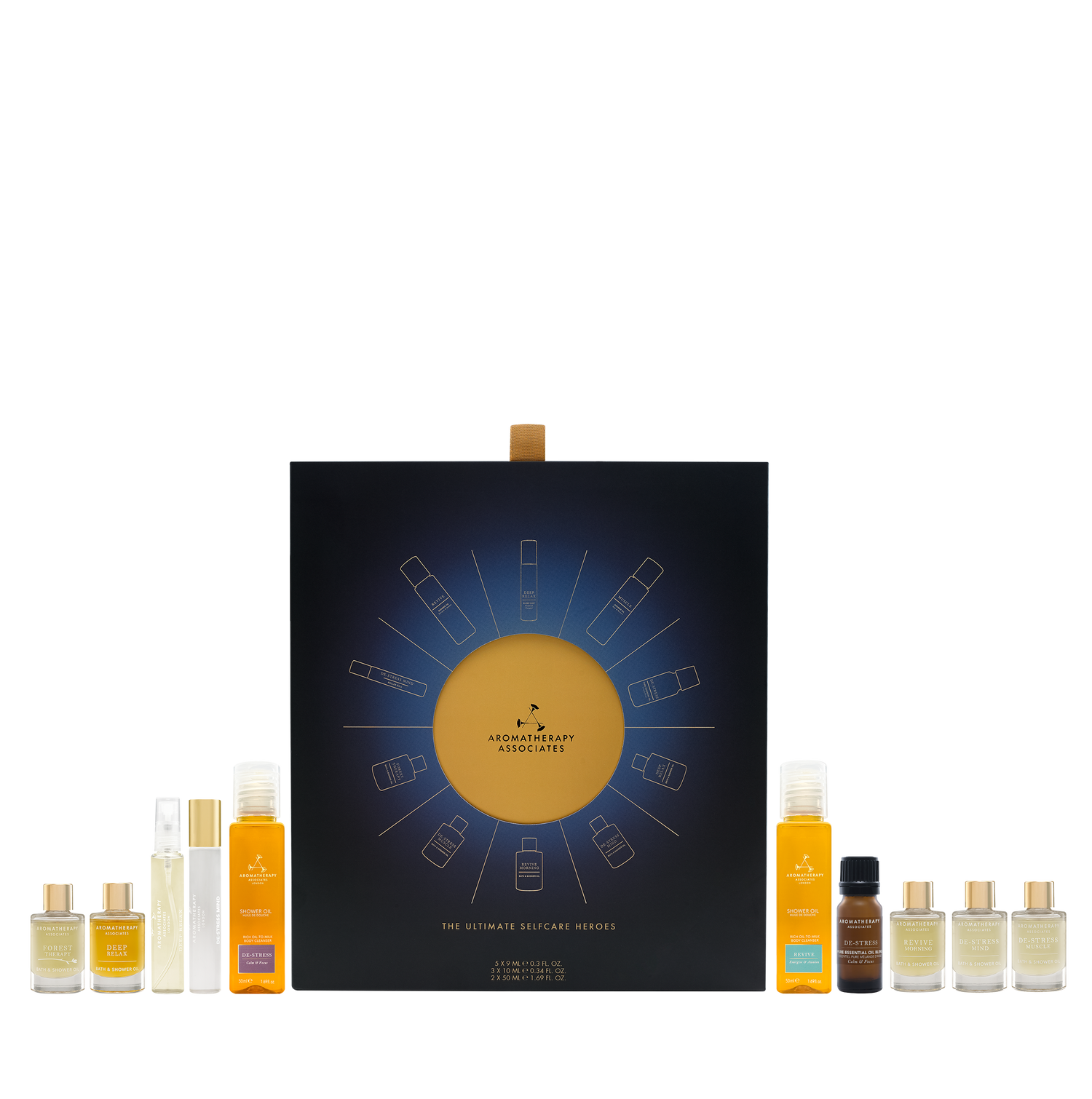 Set of skincare products with a decorative box on a white background