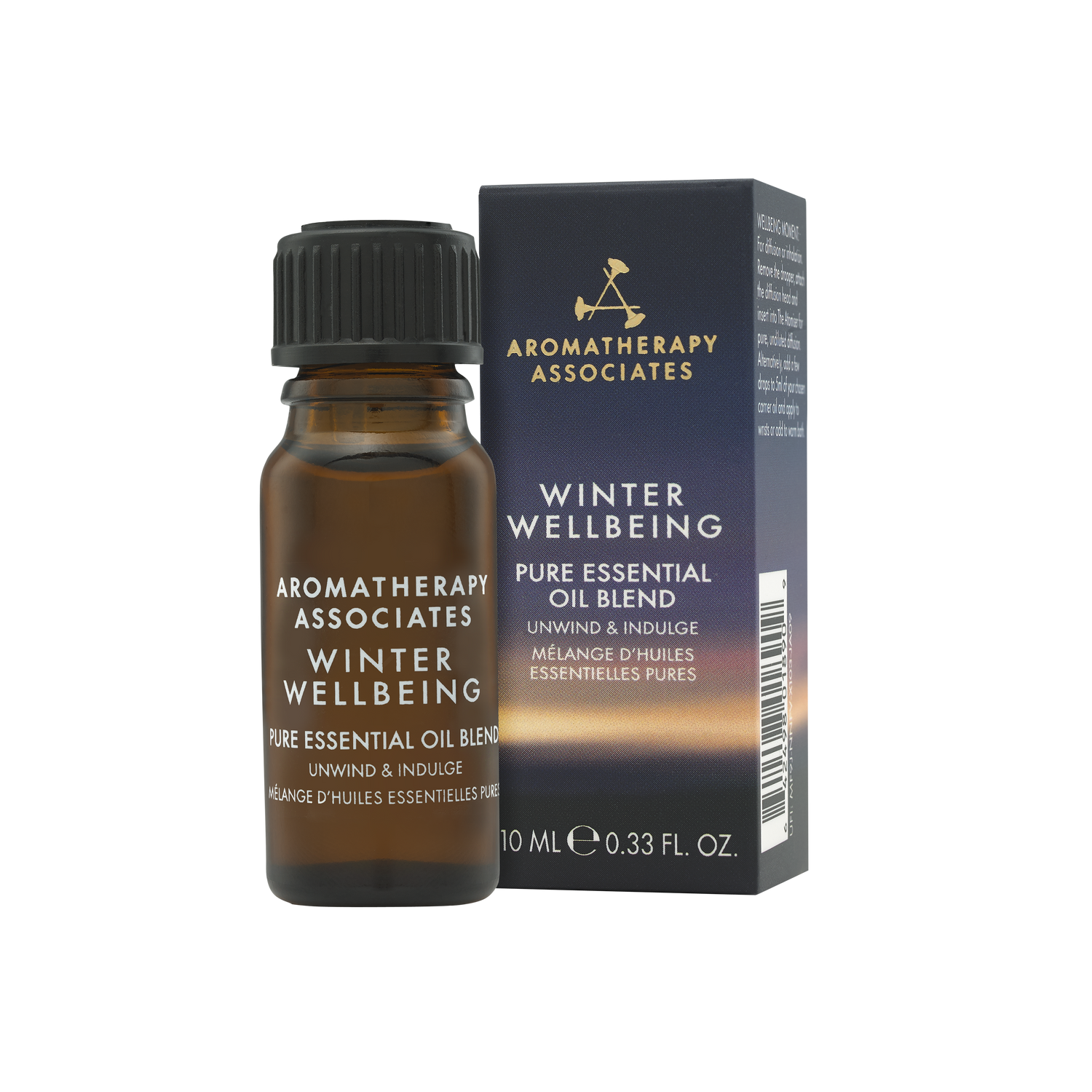 Aromatherapy Associates Winter Wellbeing essential oil bottle and packaging on a white background