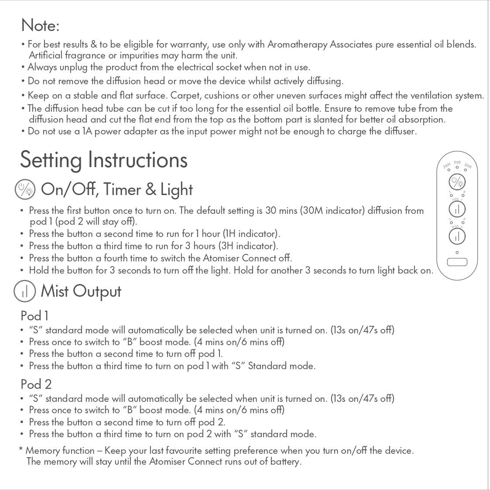 Electric Diffuser Instruction Manual | Aromatherapy Associates