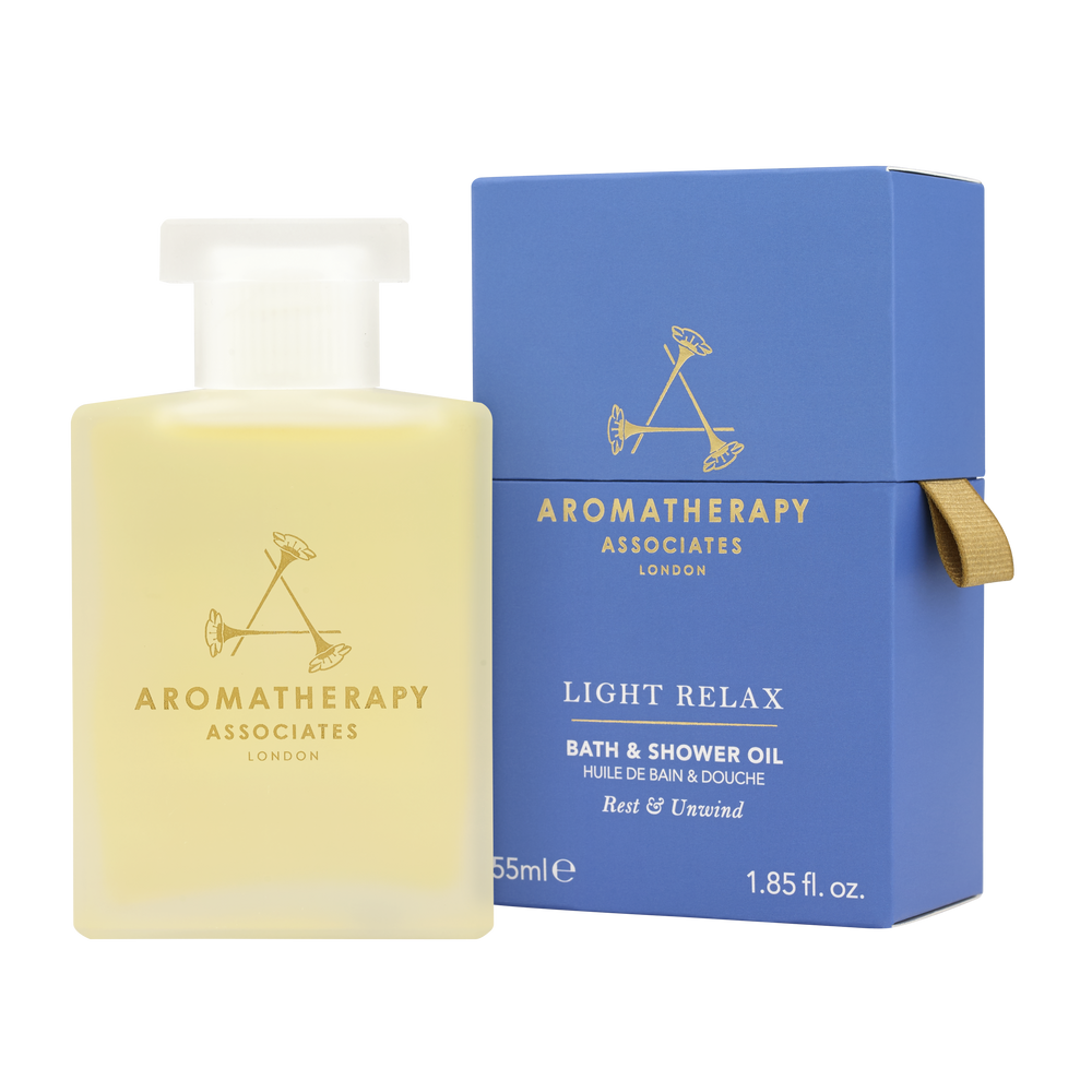 Aromatherapy Associates Light Relax Bath & Shower Oil bottle on white background