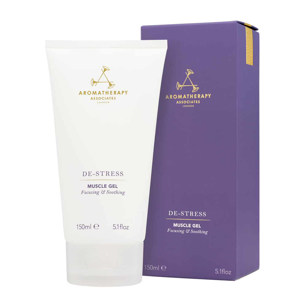 De-Stress Muscle Gel tube with teal label on white background